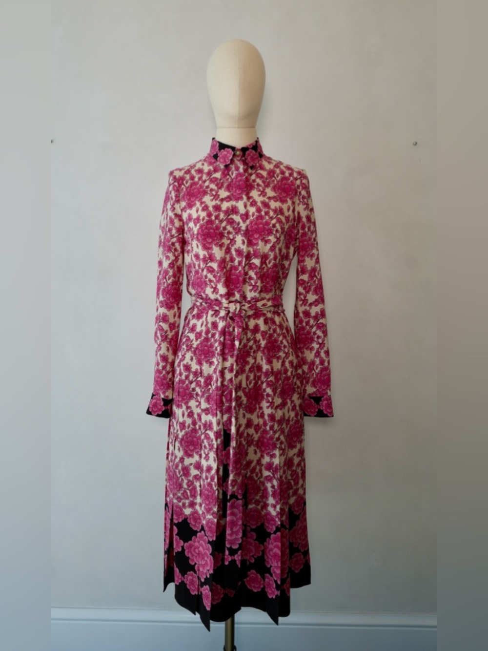 Gucci Pink and Cream Floral Tie-Waist Maxi Dress